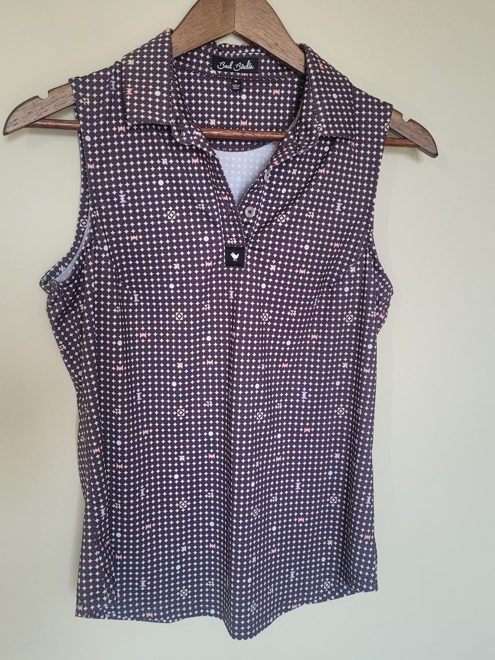 Bad Birdie Sleeveless Collared Tank Top - Plum with Pink Accents